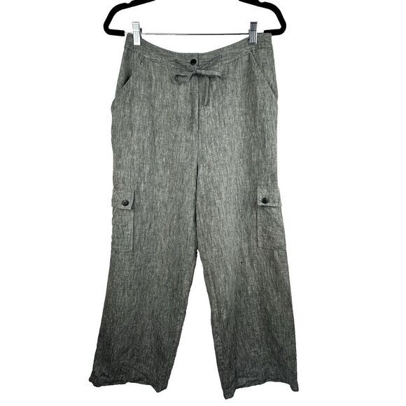 2/$30 Finity Naturals 100% Linen Cargo Pants Size 8 Gray Lagenlook Minimalism - Picture 1 of 11